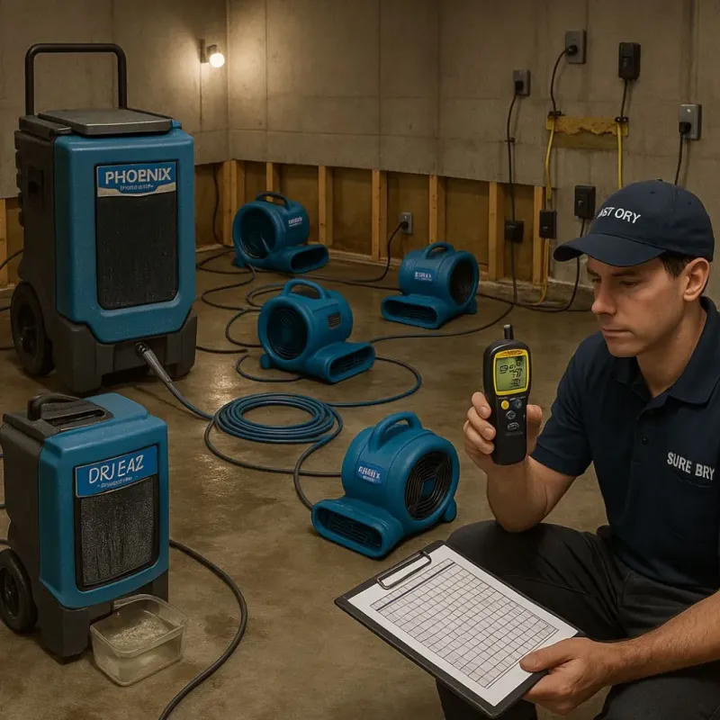Structural Drying and Dehumidification process in Alma, AR